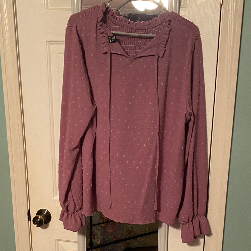 SHEIN Mauve Ruffle Trim Blouse